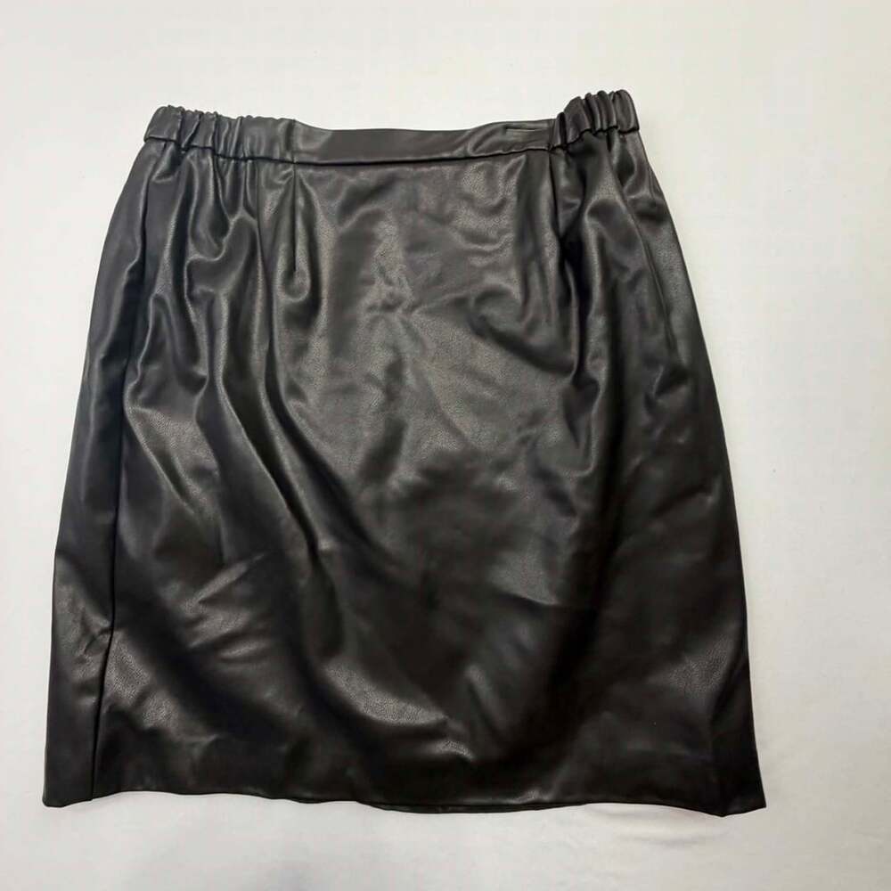 EY Boutique Faux Leather Skirt Size 14 Black Pencil Zip Back